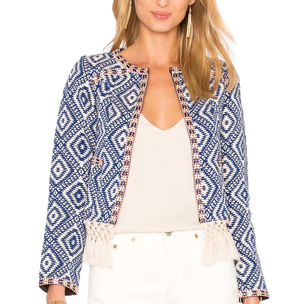 TULAROSA Revolve Blue Woven Santa Fe Fringe Jacket - M